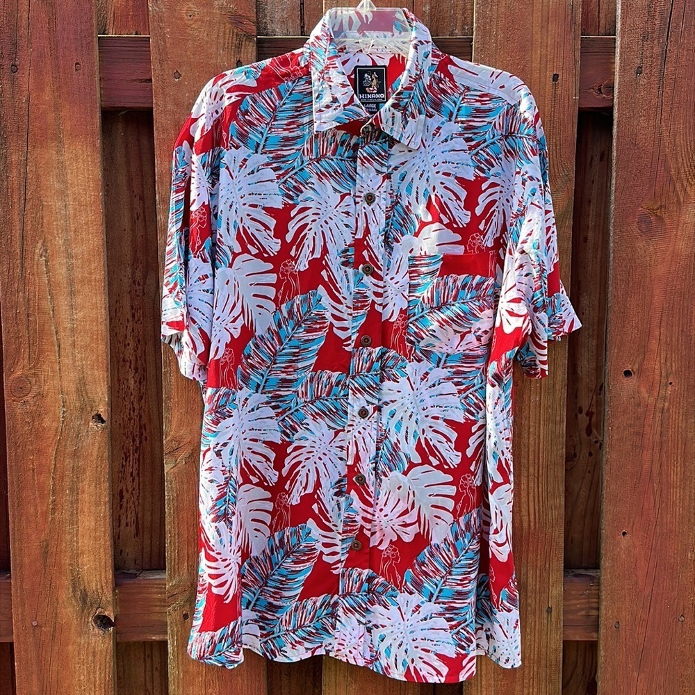 Hinano Men’s Button Down T-Shirt Tropical Size L